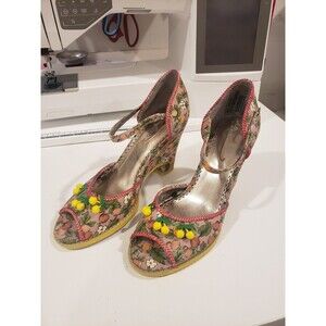 Poetic License Sweet Shirley Temple Cherries Print Wedge Heels 2012 Size 8